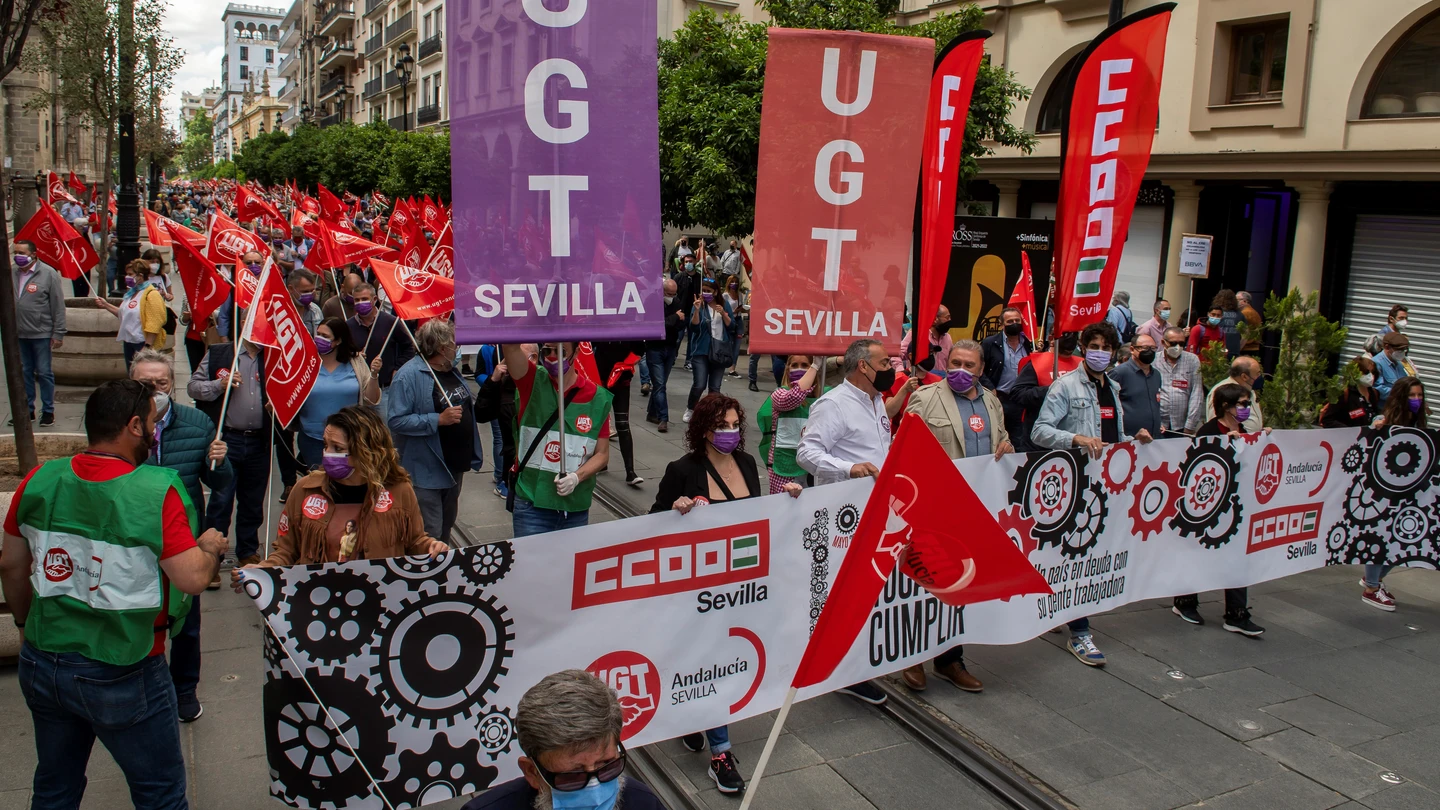 Manifestación del Primero de Mayo, Día Internacional del Trabajador, celebrada en Sevilla en 2021 Manifestación del Primero de Mayo, Día Internacional del Trabajador, celebrada en Sevilla en 2021