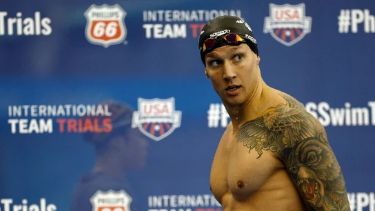 El nadador Caeleb Dressel, antes de una carrera El nadador Caeleb Dressel, antes de una carrera