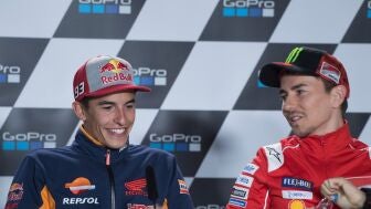 Marc M&aacute;rquez y Jorge Lorenzo, antes de una carrera