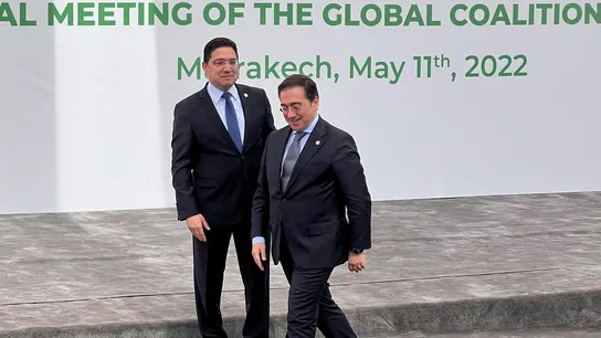 El ministro de Exteriores de España, José Manuel Albares, junto a su homólogo marroquí, Naser Burita. El ministro de Exteriores de España, José Manuel Albares, junto a su homólogo marroquí, Naser Burita.