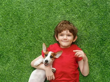 Un niño con un perro Un niño con un perro