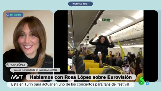 Rosa López desvela la intrahistoria de su momentazo en un avión entre fans suyos, de Chanel y de Eurovisión Rosa López desvela la intrahistoria de su momentazo en un avión entre fans suyos, de Chanel y de Eurovisión