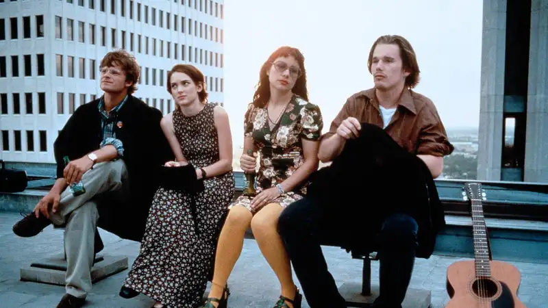 Steve Zahn, Winona Ryder, Janeane Garofalo e Ethan Hawke, en una escena de la película 'Reality Bites' 