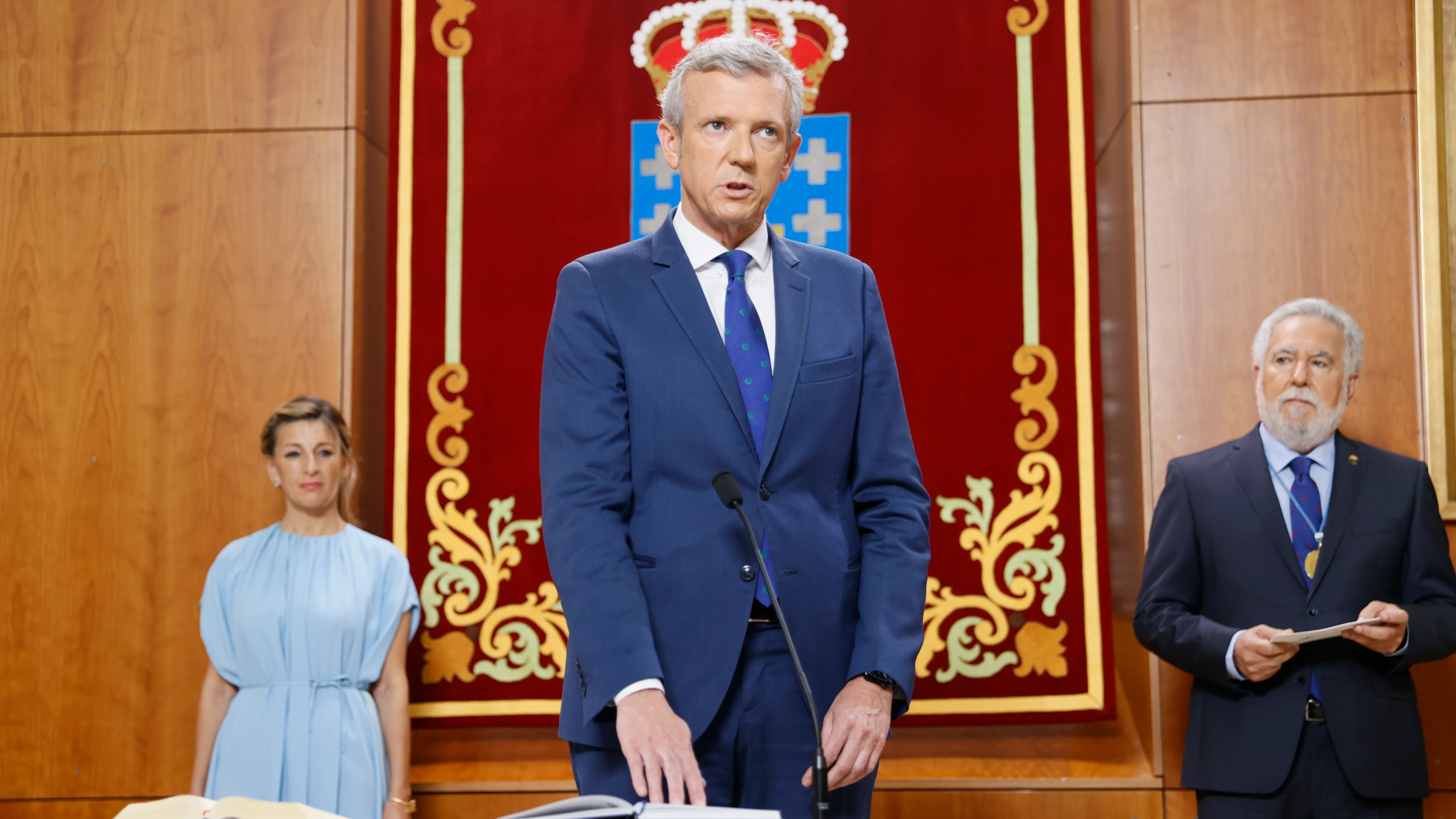 Alfonso Rueda, durante su toma de posesión como el sexto presidente gallego, en sustitución de Alberto Núñez Feijóo