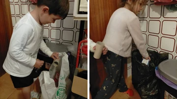 Olivia y Aaron, con 5  y 4 años respectivamente ya saben separar los residuos. 