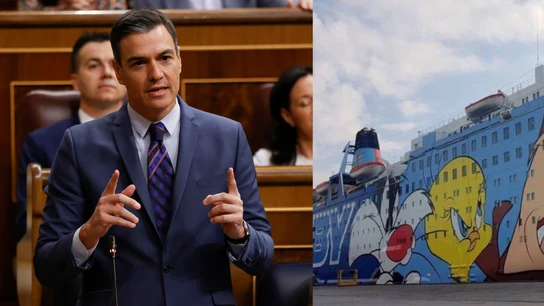 Pedro Sánchez en la sesión de control y el barco que transportó a policías a Cataluña con la imagen de Piolín Pedro Sánchez en la sesión de control y el barco que transportó a policías a Cataluña con la imagen de Piolín