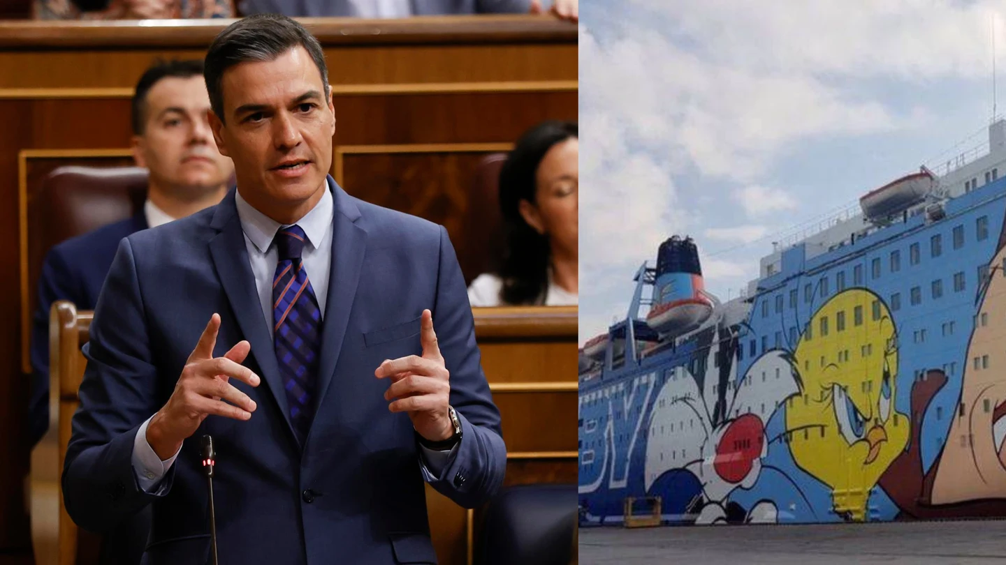 Pedro Sánchez en la sesión de control y el barco que transportó a policías a Cataluña con la imagen de Piolín Pedro Sánchez en la sesión de control y el barco que transportó a policías a Cataluña con la imagen de Piolín