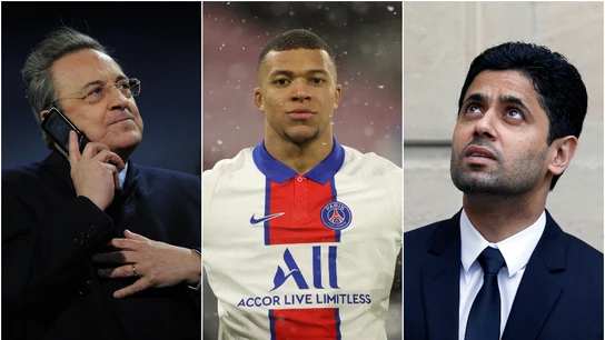 Florentino Pérez, Mbappé y Al-Khelaifi Florentino Pérez, Mbappé y Al-Khelaifi
