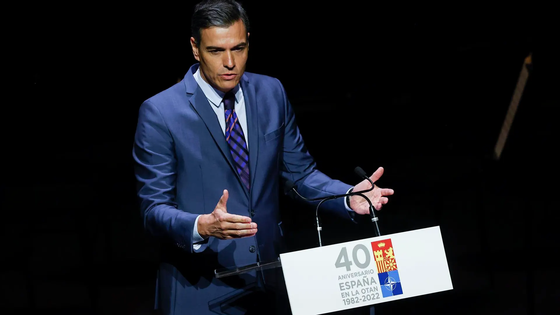 El presidente del Gobierno, Pedro Sánchez interviene en el acto de conmemoración por el 40 aniversario del ingreso de España en la OTAN.