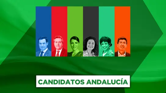 Juanma Moreno, Juan Espadas, Macarena Olona, Inma Nieto, Teresa Rodríguez y Juan Marín Juanma Moreno, Juan Espadas, Macarena Olona, Inma Nieto, Teresa Rodríguez y Juan Marín