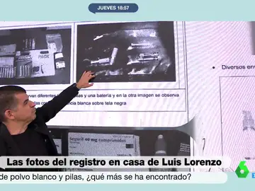 Las fotos del registro en la casa de Luis Lorenzo: botes con sustancias químicas, pilas con polvo blanco, medicamentos...