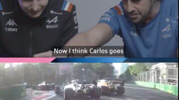 Fernando Alonso y Ocon alucinan con la 'minicarrera' del bicampeón de F1 en Bakú 2021