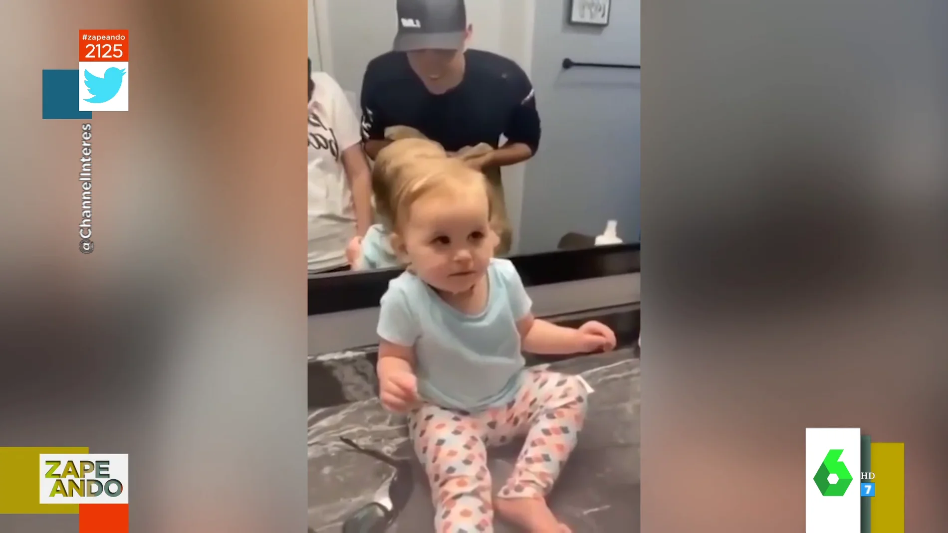 La reacción de una bebé al ver por primera vez a su padre sin barba