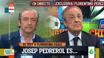 La reacción de Josep Pedrerol cuando Florentino Pérez le define con esta palabra en pleno directo