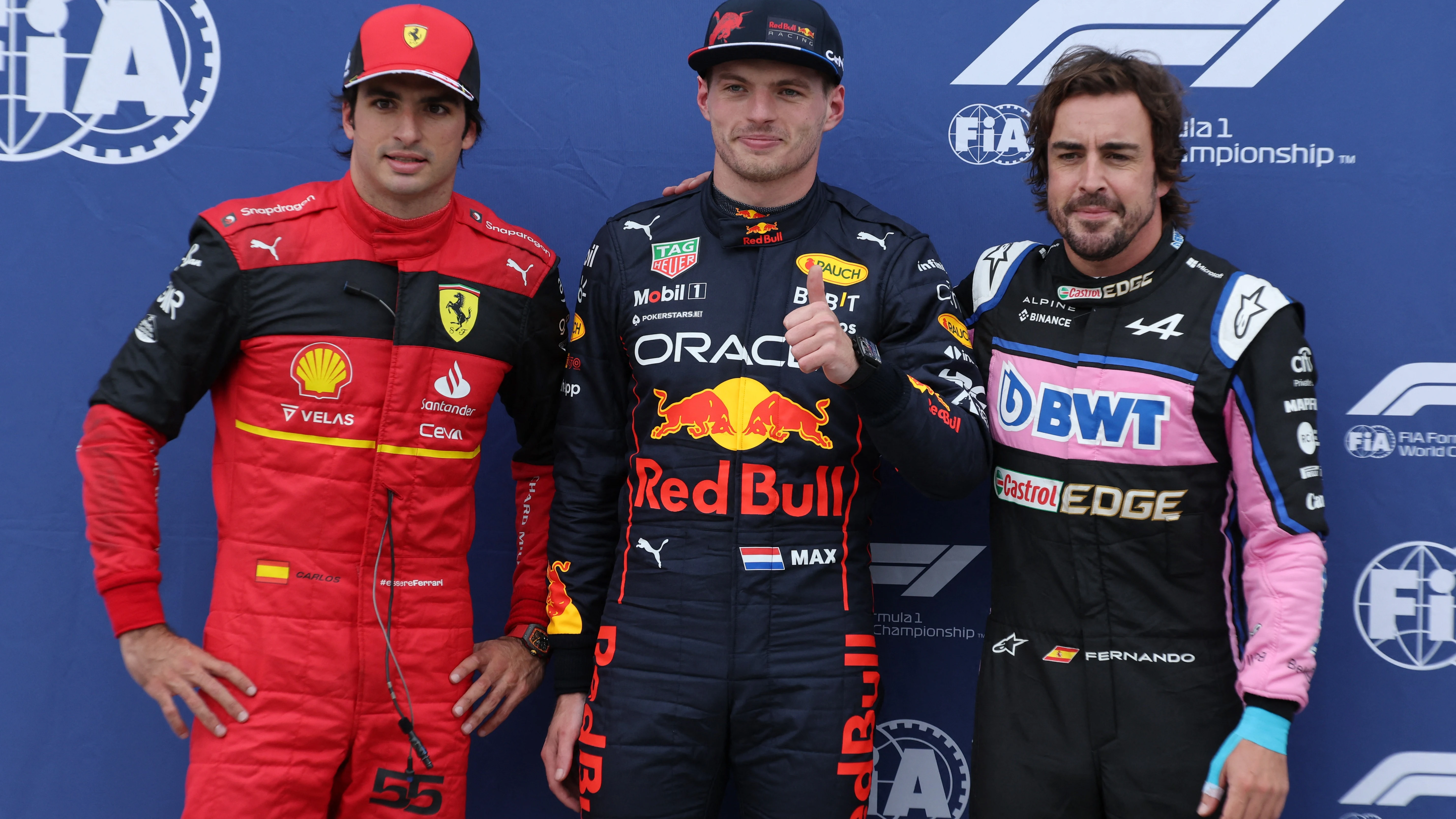 Carlos Sainz, Max Verstappen y Fernando Alonso