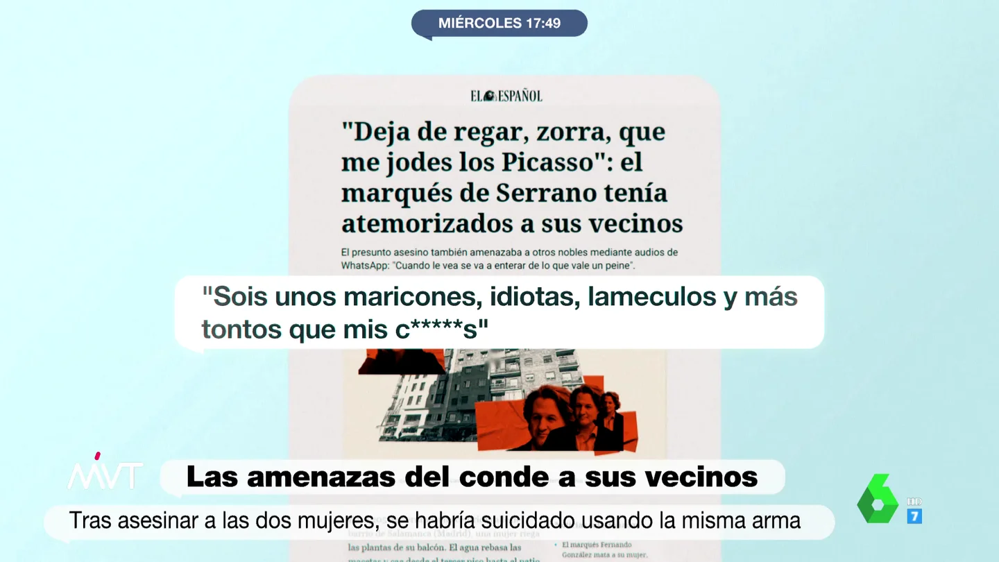 "¡Deja de regar, zorra, que me jodes los Picasso!": las amenazas con las que el conde de Atarés tenía atemorizado al vecindario "¡Deja de regar, zorra, que me jodes los Picasso!": las amenazas con las que el conde de Atarés tenía atemorizado al vecindario