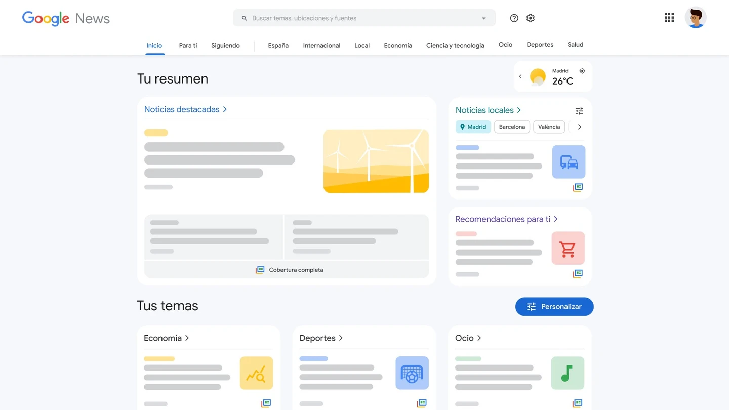 Imagen de la herramienta Google News (Google Noticias) Imagen de la herramienta Google News (Google Noticias)