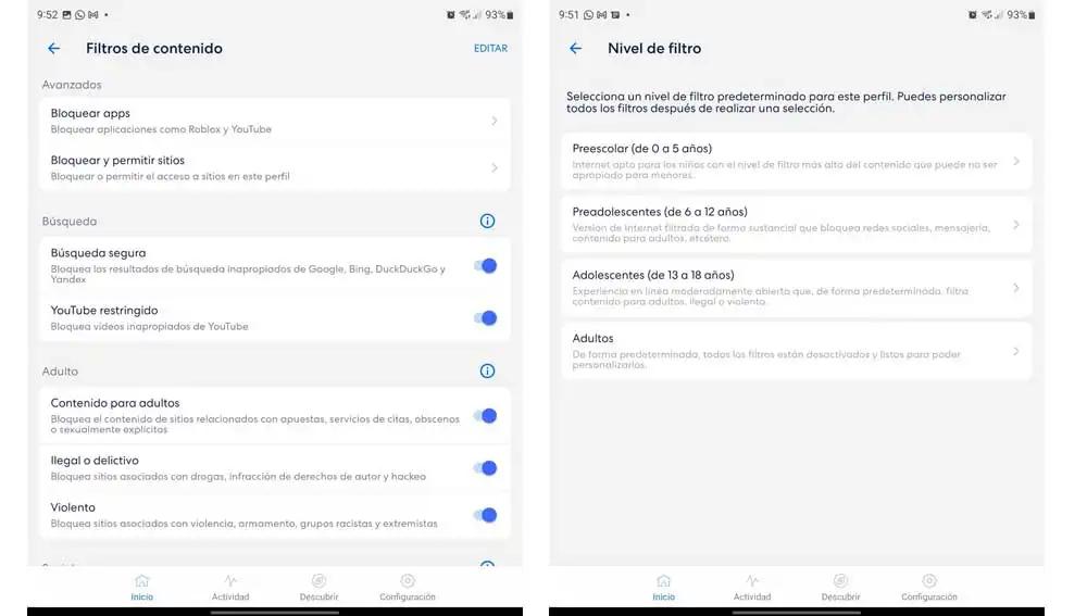 Filtros de contenido Filtros de contenido