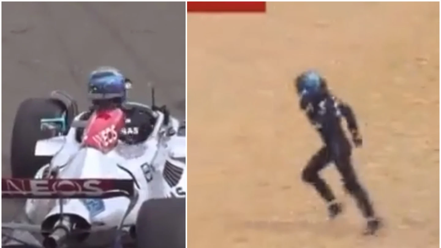 George Russell se baja del Mercedes para ayudar a Zhou George Russell se baja del Mercedes para ayudar a Zhou