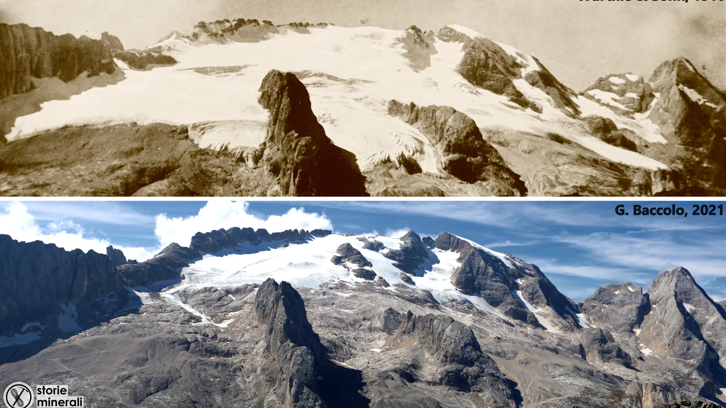 El antes y el después del desprendimiento del glaciar de la Marmolada, en Italia El antes y el después del desprendimiento del glaciar de la Marmolada, en Italia