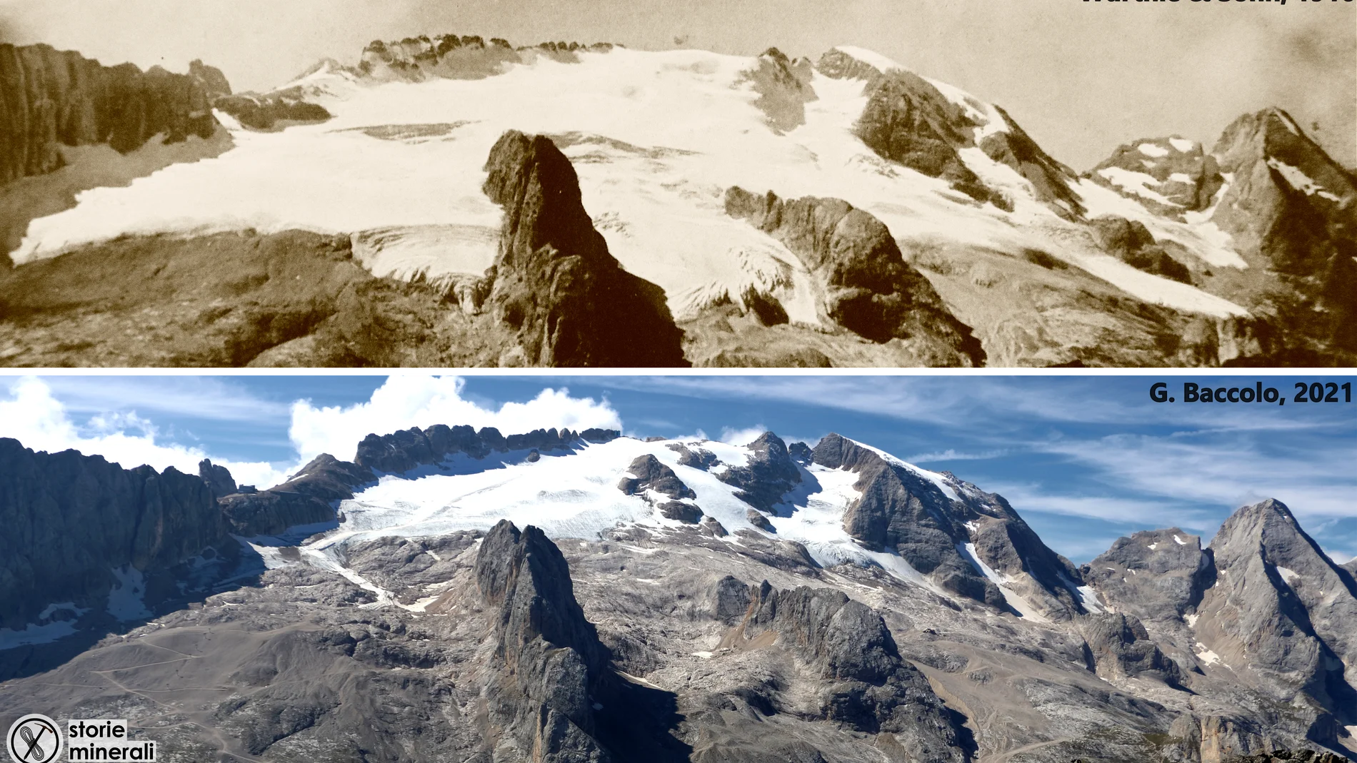 El antes y el después del desprendimiento del glaciar de la Marmolada, en Italia