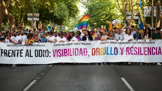 Vista de la manifestación del Orgullo 2022, que este sábado recorre las calles de Madrid bajo el lema “Frente al odio: visibilidad, orgullo y resiliencia”. Vista de la manifestación del Orgullo 2022, que este sábado recorre las calles de Madrid bajo el lema “Frente al odio: visibilidad, orgullo y resiliencia”.