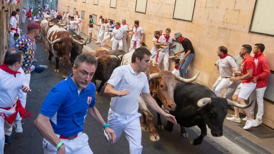 Momento del quinto encierro de los San Fermines 2022 Momento del quinto encierro de los San Fermines 2022
