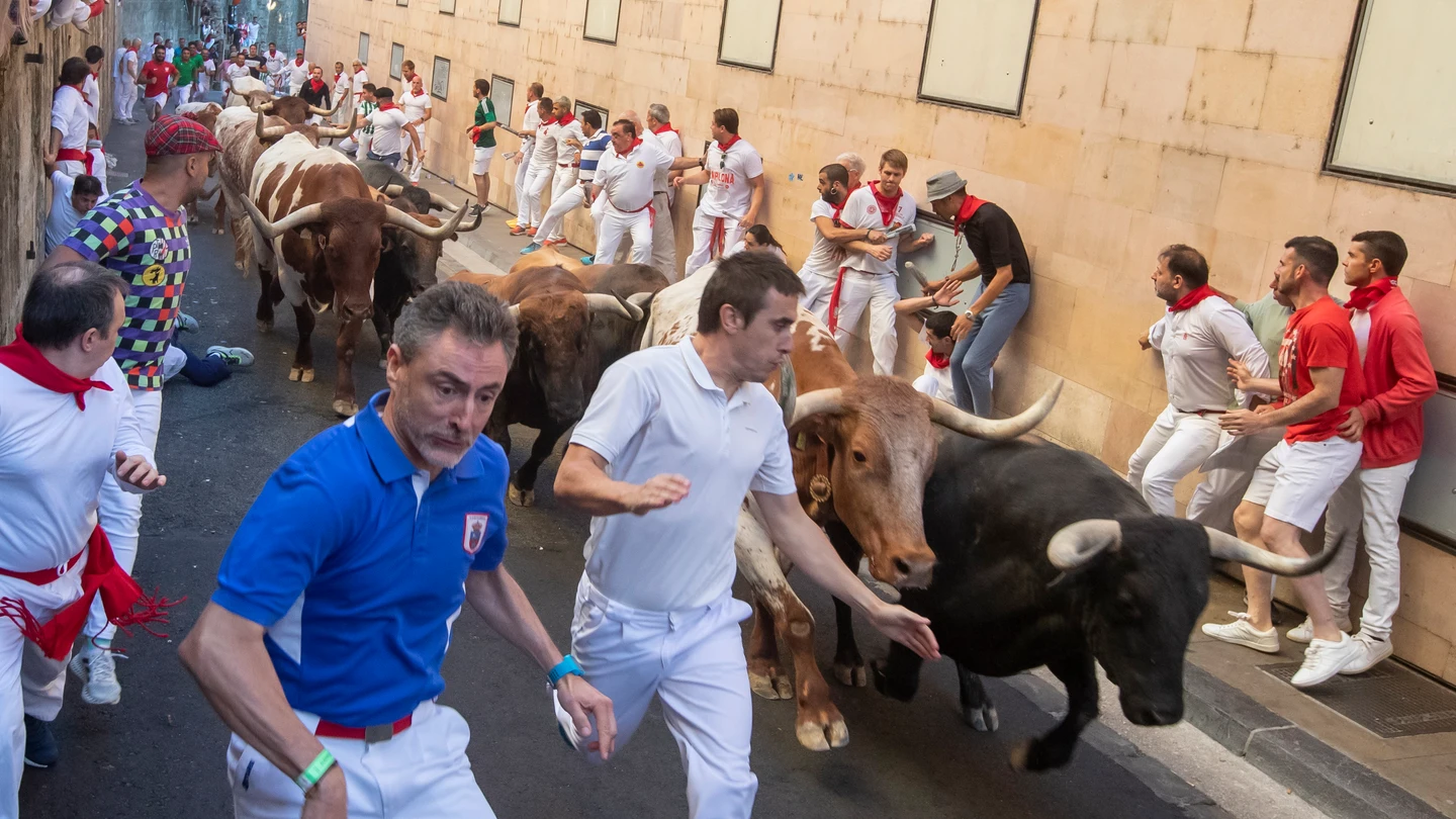 Momento del quinto encierro de los San Fermines 2022 Momento del quinto encierro de los San Fermines 2022