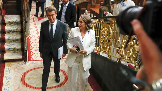 Cuca Gamarra, portavoz del PP en el Congreso de los Diputados, junto al líder de su partido, Alberto Núñez Feijóo. Cuca Gamarra, portavoz del PP en el Congreso de los Diputados, junto al líder de su partido, Alberto Núñez Feijóo.