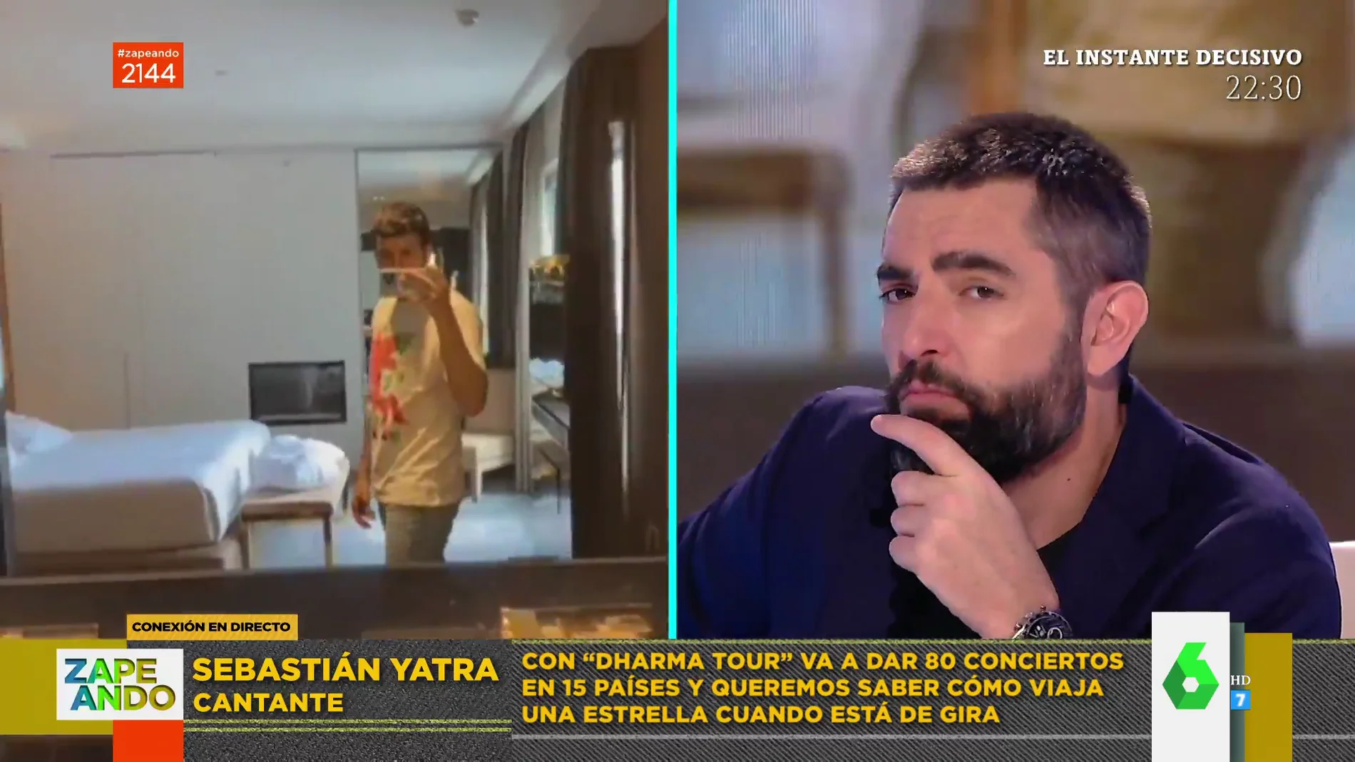 Surrealista entrevista a Sebastián Yatra: así muestra en directo cómo es su habitación de hotel y su espectacular bañera