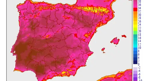 Mapa de calor de la Península Ibérica este miércoles