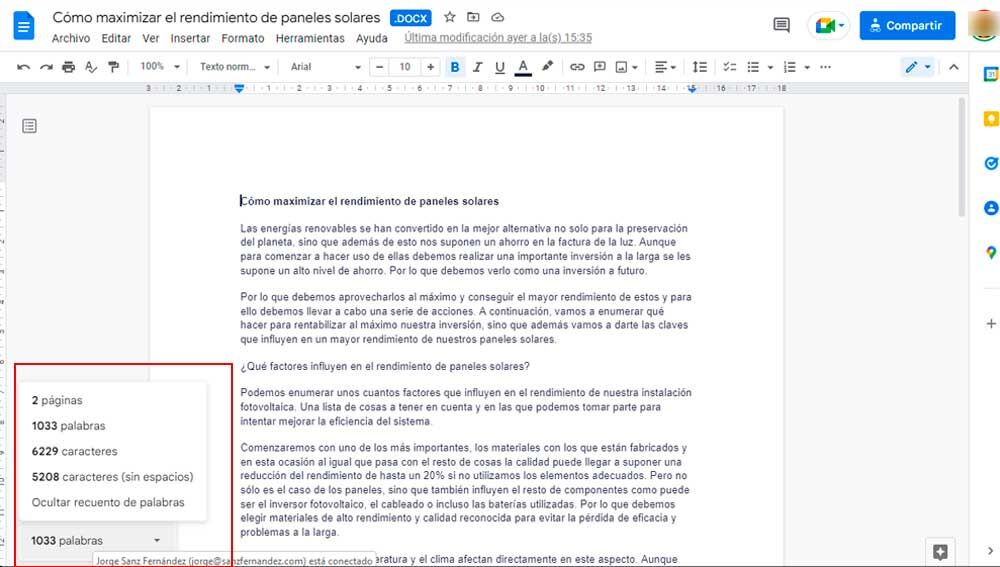 Google Docs c mo contar palabras en un documento