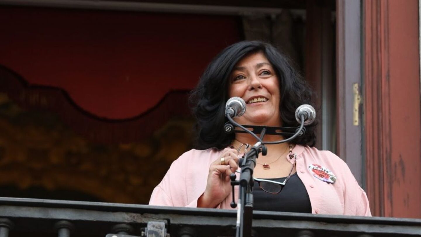 Almudena Grandes, durante el preg&oacute;n de las Fiestas de San Isidro 2018