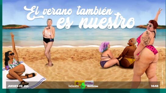 As&iacute; ven las mujeres el cartel de Igualdad que reivindica que "todos los cuerpos son v&aacute;lidos" en la playa