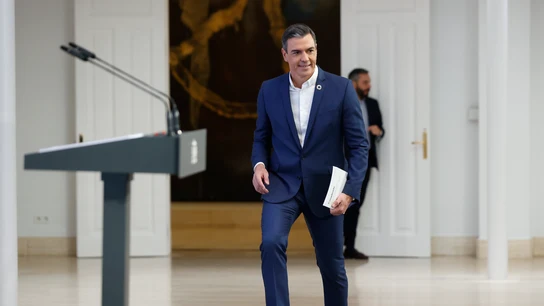 El presidente del Gobierno, Pedro Sánchez, durante su balance del curso político El presidente del Gobierno, Pedro Sánchez, durante su balance del curso político