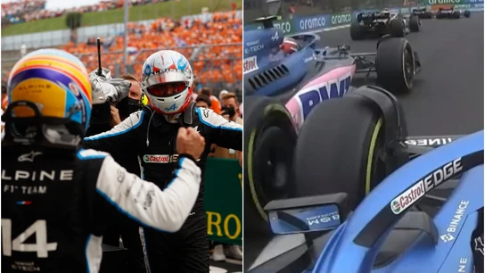 Fernando Alonso y Esteban Ocon durante los GPs de Hungría 2021 y 2022 Fernando Alonso y Esteban Ocon durante los GPs de Hungría 2021 y 2022