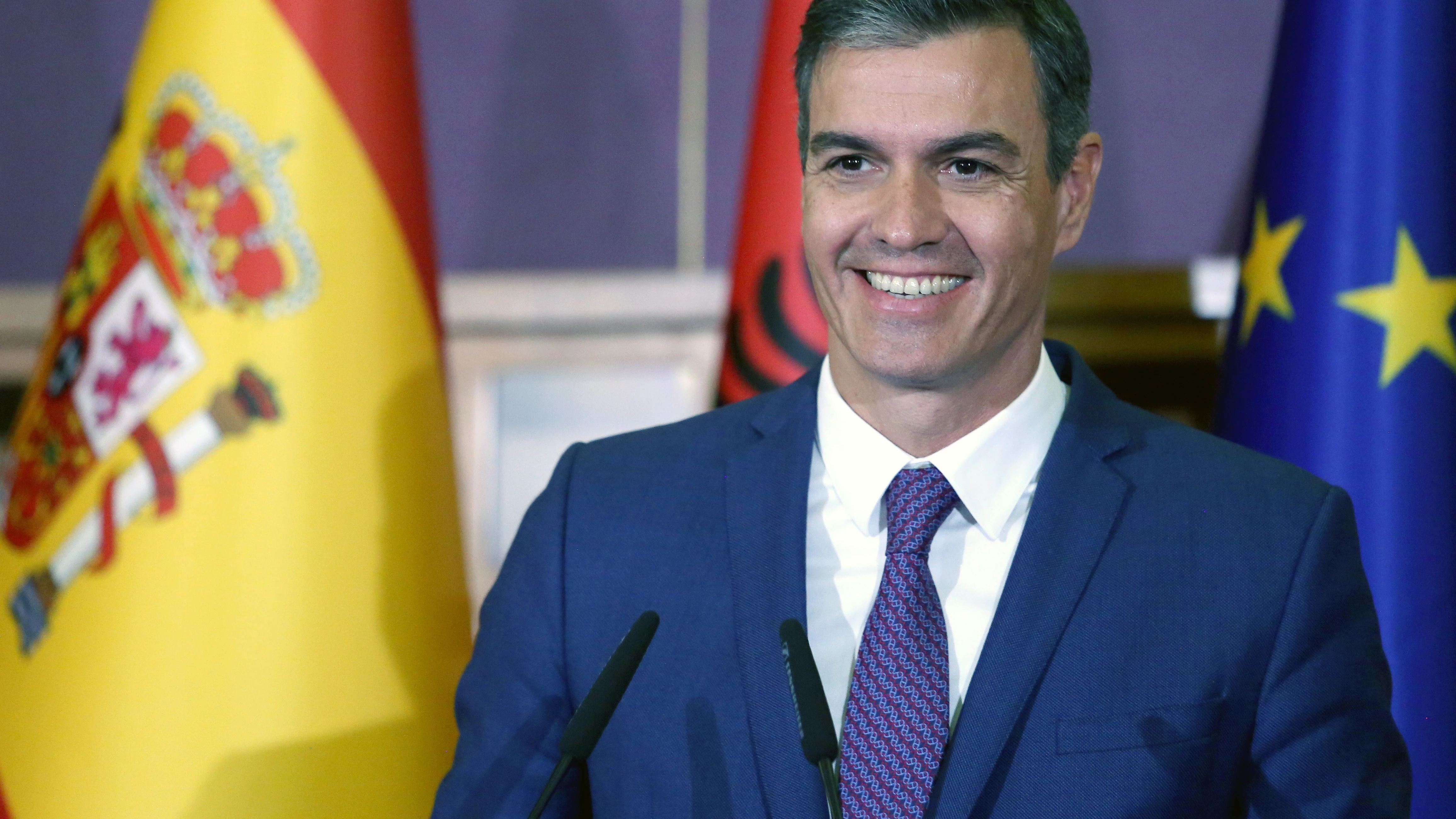 Pedro Sánchez, durante su visita a Albania