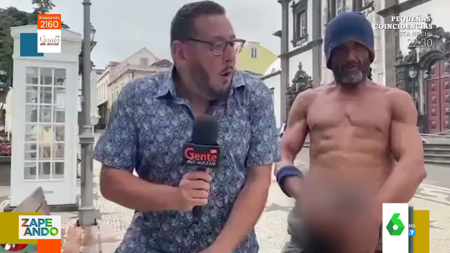 Un hombre se agita el pene en el directo de un reportero