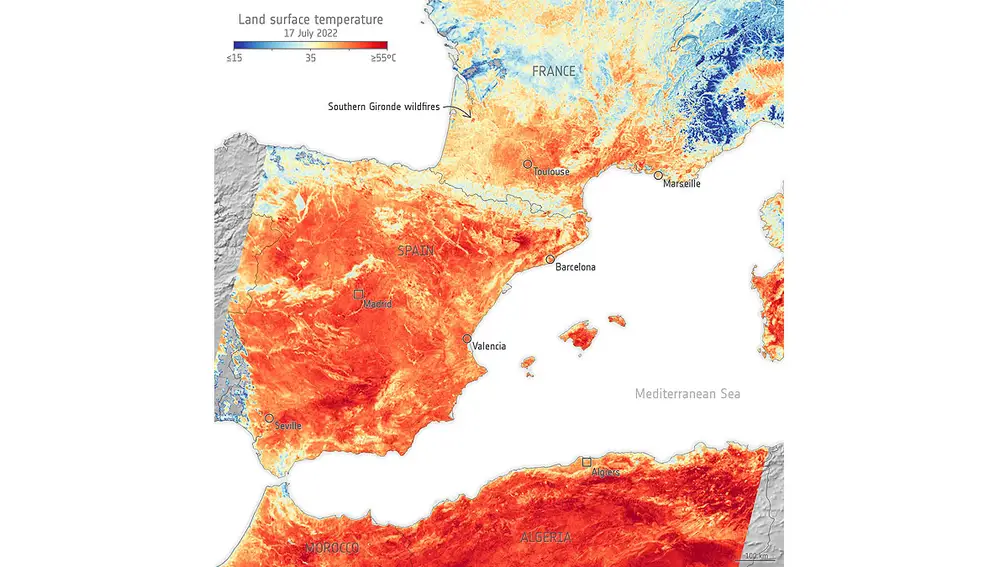 Calor en la superficie del sur de Europa
