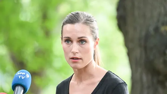 La primera ministra de Finlandia, Sanna Marin, durante una rueda de prensa La primera ministra de Finlandia, Sanna Marin, durante una rueda de prensa