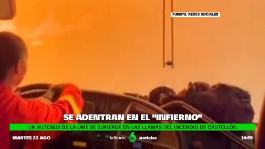 Las impactantes im&aacute;genes del autob&uacute;s de la UME que cruza las llamas de Bej&iacute;s