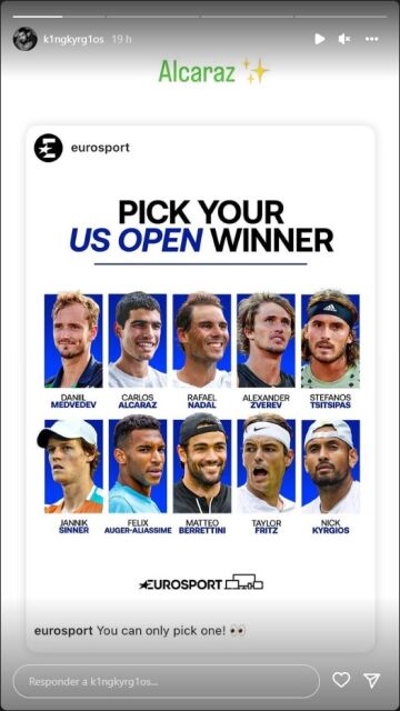 Nick Kyrgios elige a Carlos Alcaraz como ganador del US Open