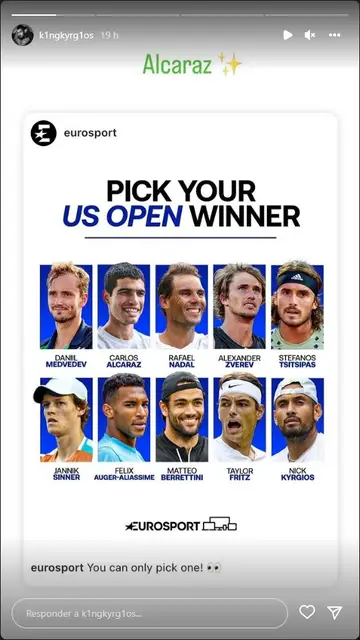 Nick Kyrgios elige a Carlos Alcaraz como ganador del US Open Nick Kyrgios elige a Carlos Alcaraz como ganador del US Open