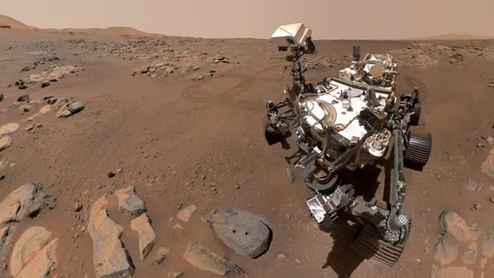 El Perseverance se hace un "selfi" mientras observa la roca "Rochette", la primera de la que ha tomado muestras con éxito. El Perseverance se hace un "selfi" mientras observa la roca "Rochette", la primera de la que ha tomado muestras con éxito.