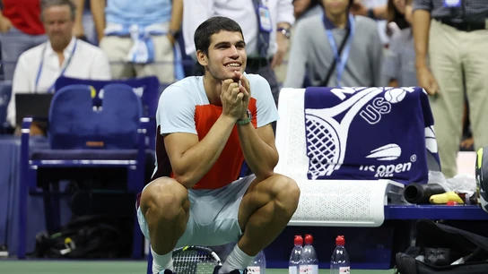 Carlos Alcaraz tras ganar a Frances Tiafoe Carlos Alcaraz tras ganar a Frances Tiafoe