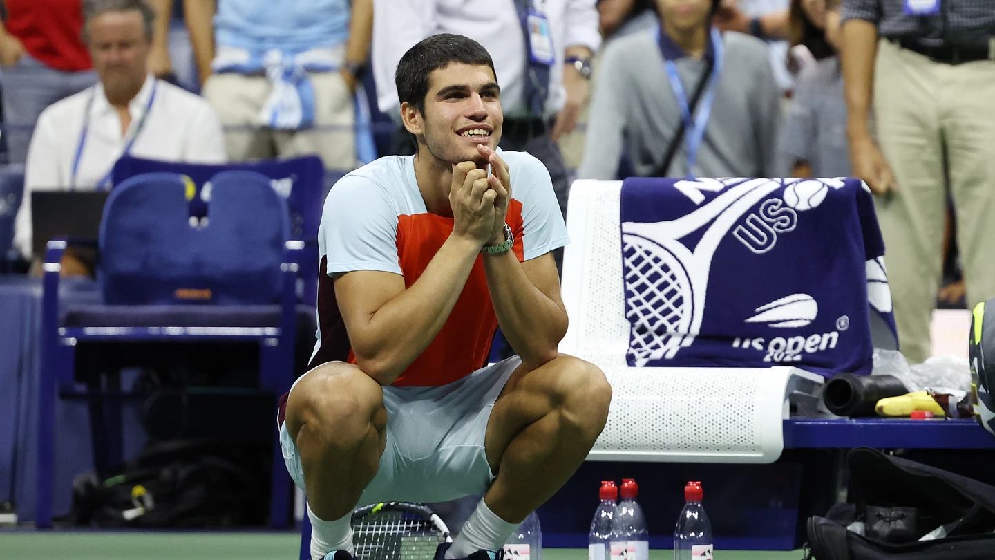 Carlos Alcaraz tras ganar a Frances Tiafoe Carlos Alcaraz tras ganar a Frances Tiafoe