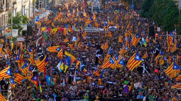 Manifestación independentista de la Asamblea Nacional Catalana (ANC) con motivo de la Diada del 11 de septiembre, este domingo en Barcelona.