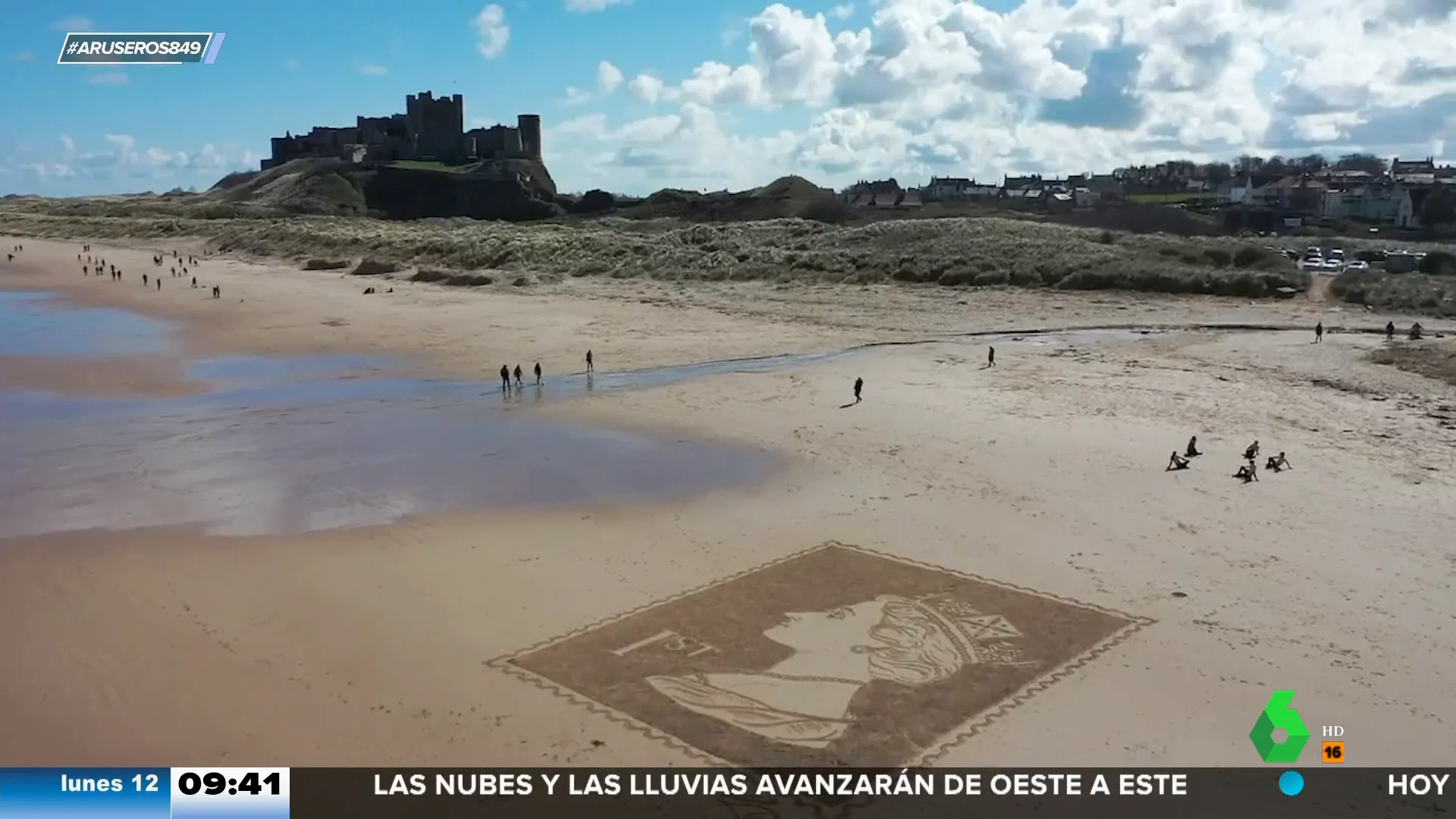 El impresionante proceso de creación de este retrato de Isabel II en la arena de la playa a lo Art Attack