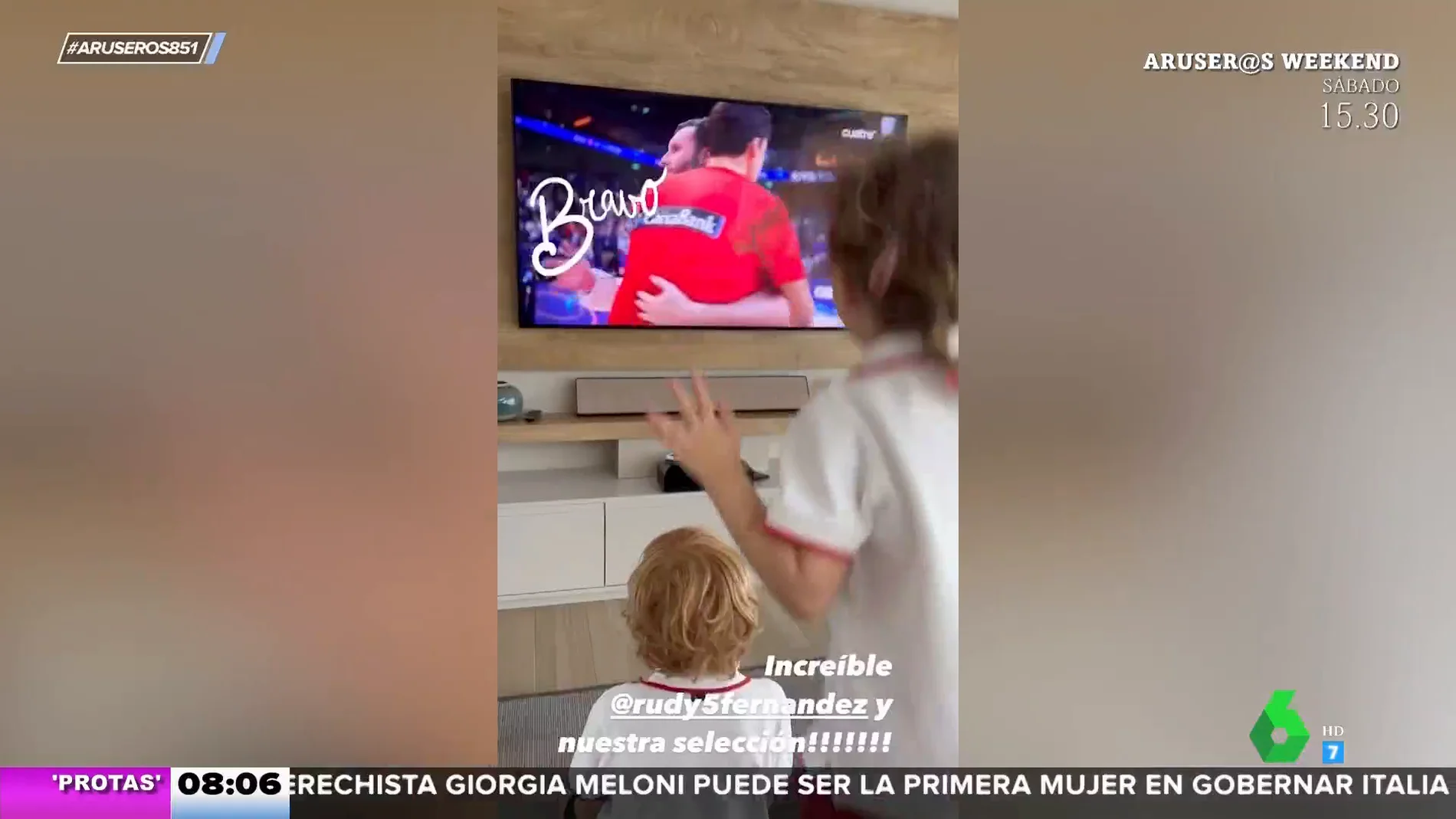 Así celebran los hijos de Rudy Fernández el pase a las semifinales de Eurobasket de la selección española
