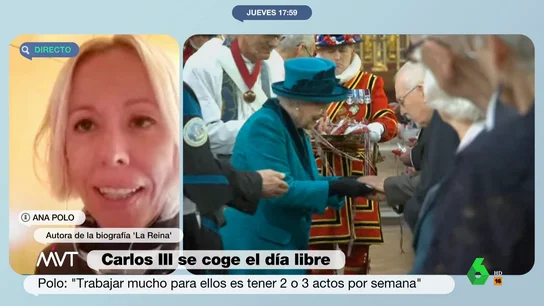 El análisis de Ana Polo sobre el 'descanso' de Carlos III una semana después de la muerte de Isabel II: "No está a la altura de lo que se espera" El análisis de Ana Polo sobre el 'descanso' de Carlos III una semana después de la muerte de Isabel II: "No está a la altura de lo que se espera"